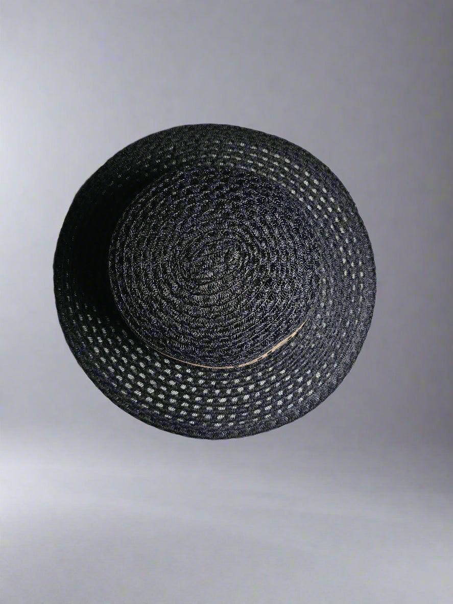 F-Band Straw Hat - Black (Round Top)