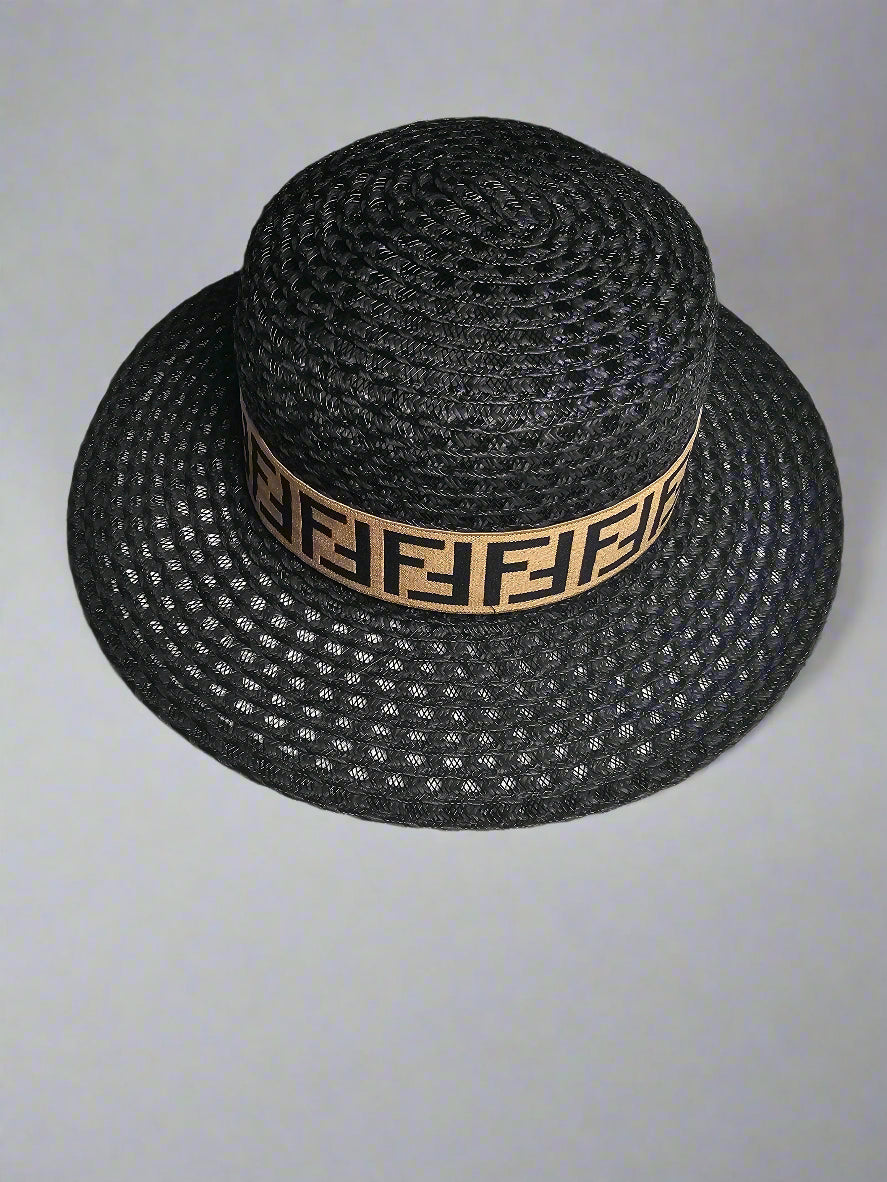 F-Band Straw Hat - Black (Round Top)