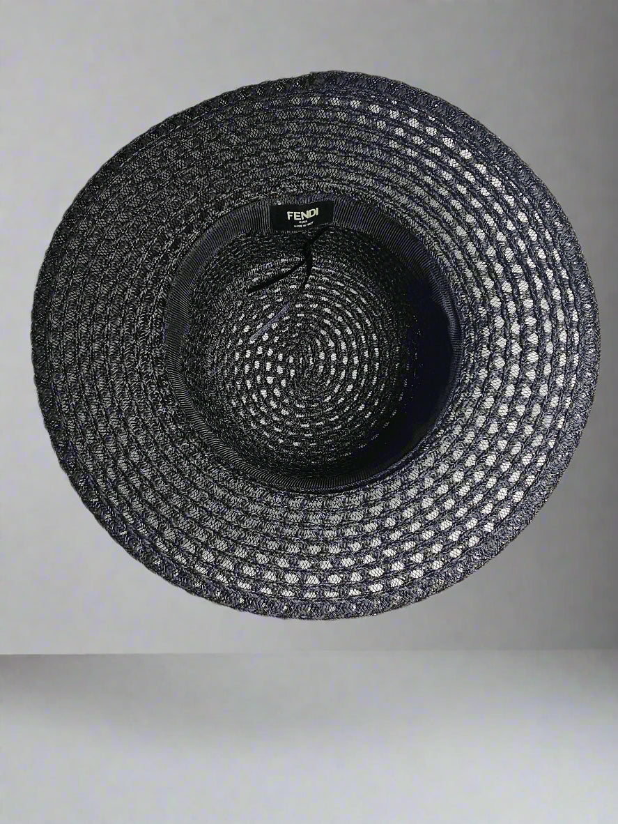 F-Band Straw Hat - Black (Round Top)