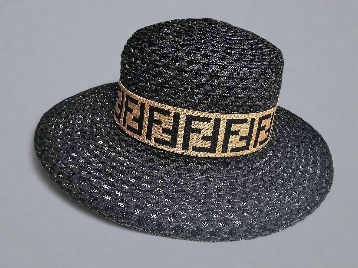 F-Band Straw Hat - Black (Round Top)