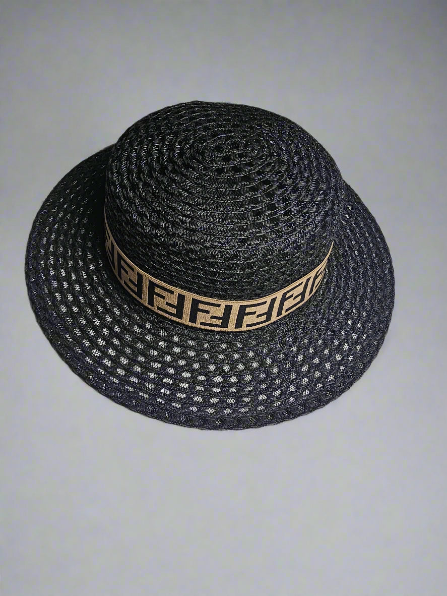 F-Band Straw Hat - Black (Round Top)