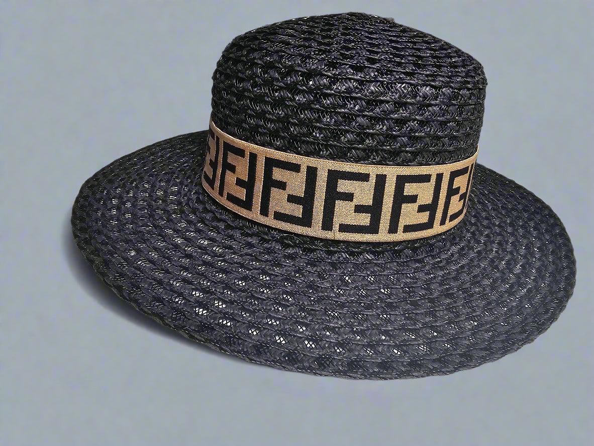 F-Band Straw Hat - Black (Round Top)