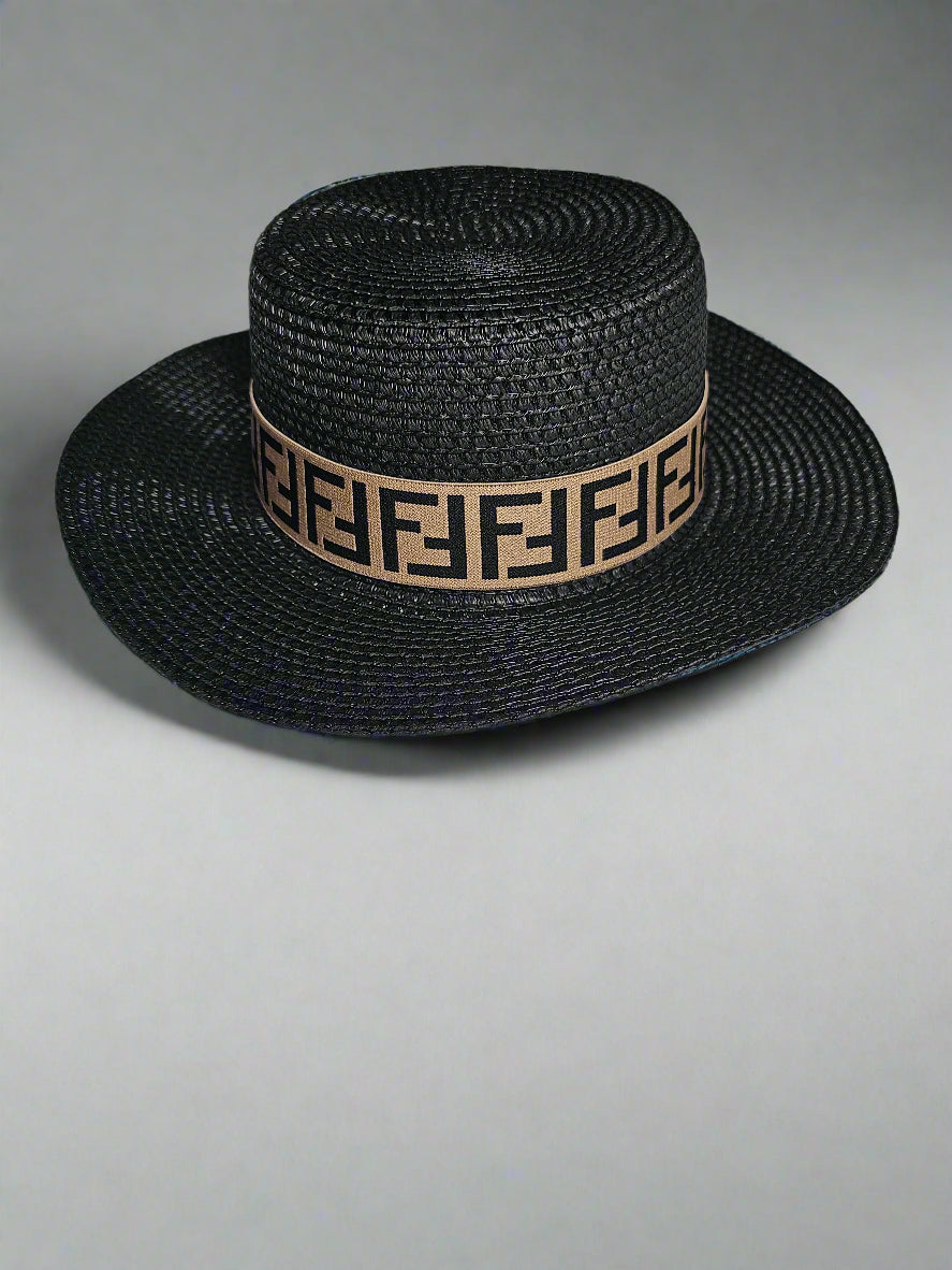 F-Band Straw Hat - Black (Flat Top)