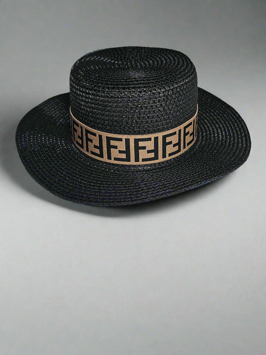 F-Band Straw Hat - Black (Flat Top)