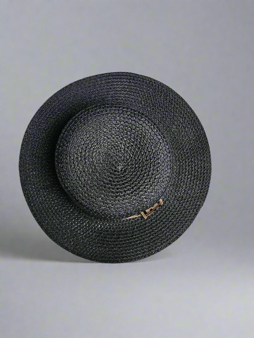 F-Band Straw Hat - Black (Flat Top)