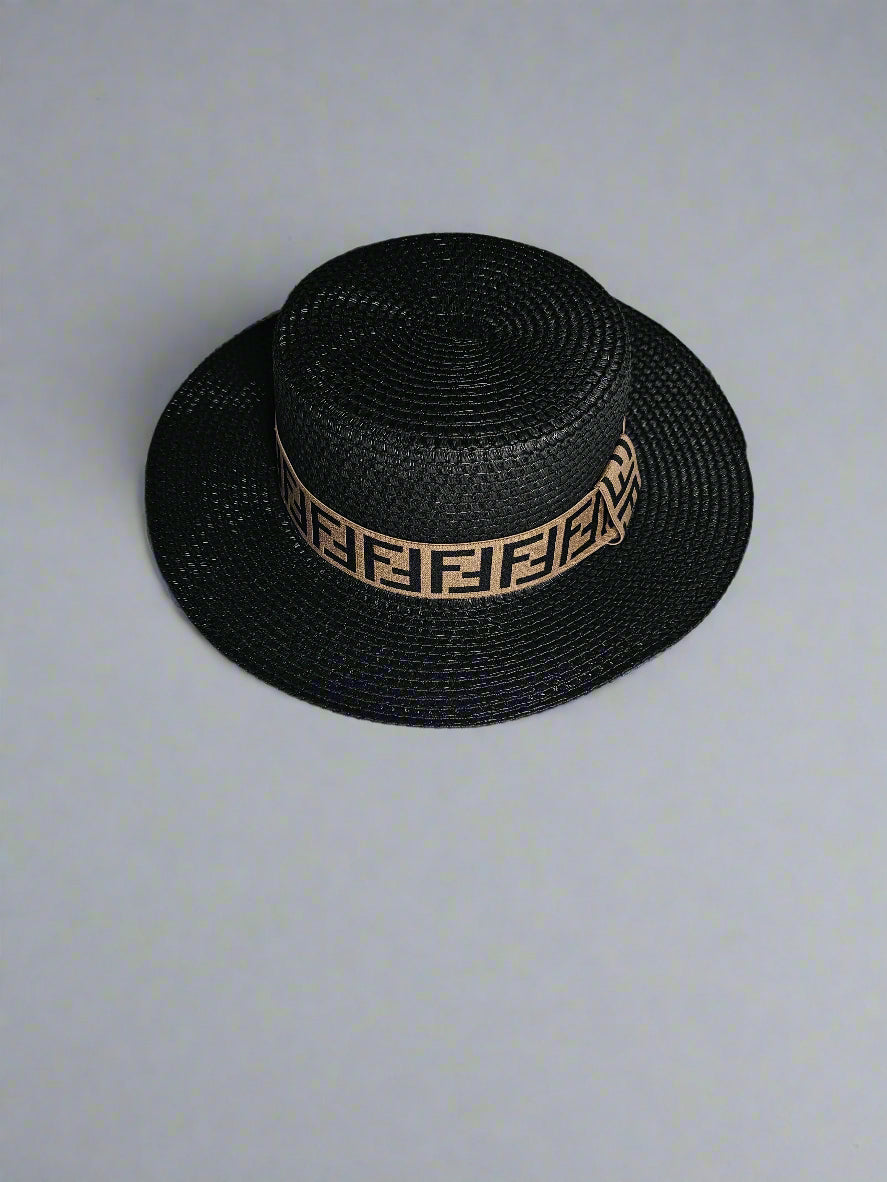F-Band Straw Hat - Black (Flat Top)