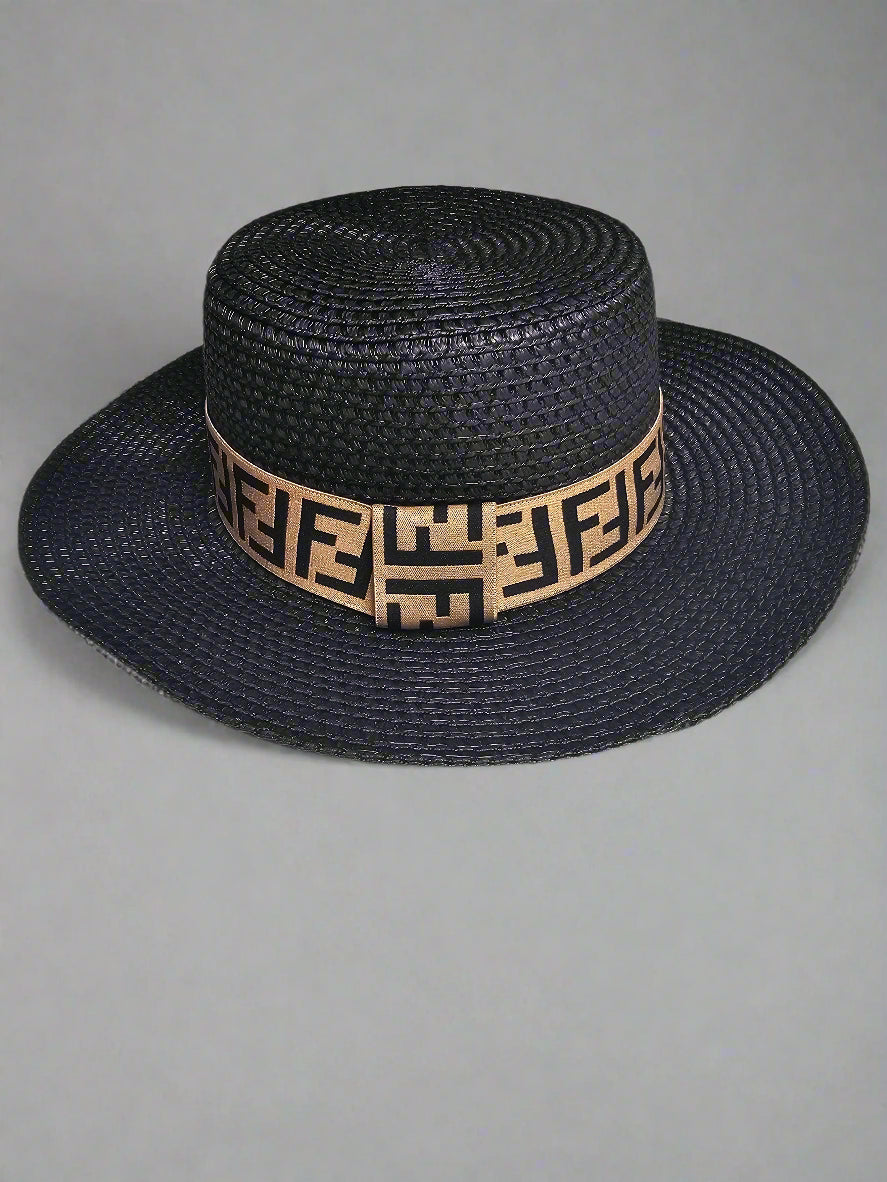 F-Band Straw Hat - Black (Flat Top)