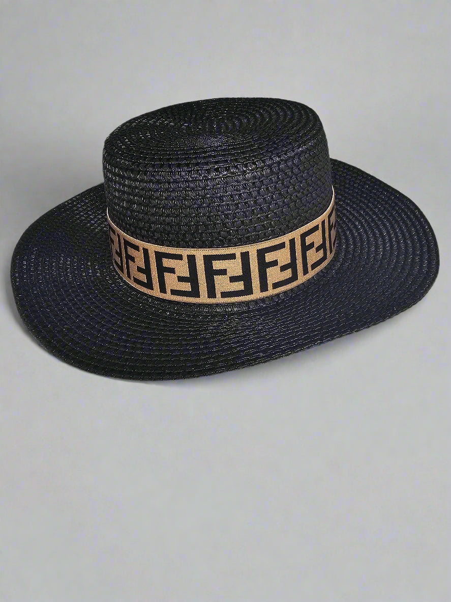 F-Band Straw Hat - Black (Flat Top)