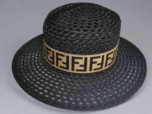 F-Band Straw Hat - Black (Round Top)